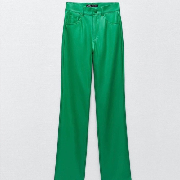 Zara Pants - ZARA Vibrant Green Faux Leather Pants size Med